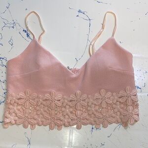 Pink Lace Trim Crop Top